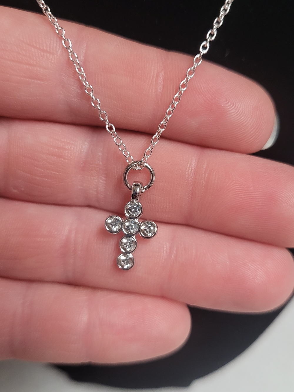 Silver Crystal Cross Pendant Necklace